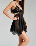 Spitzen-Babydoll-Nachthemd Schwarz - Seitenansicht
