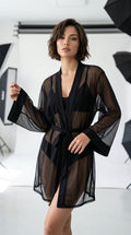 Schwarzer, vollständig transparenter Damen-Kimono